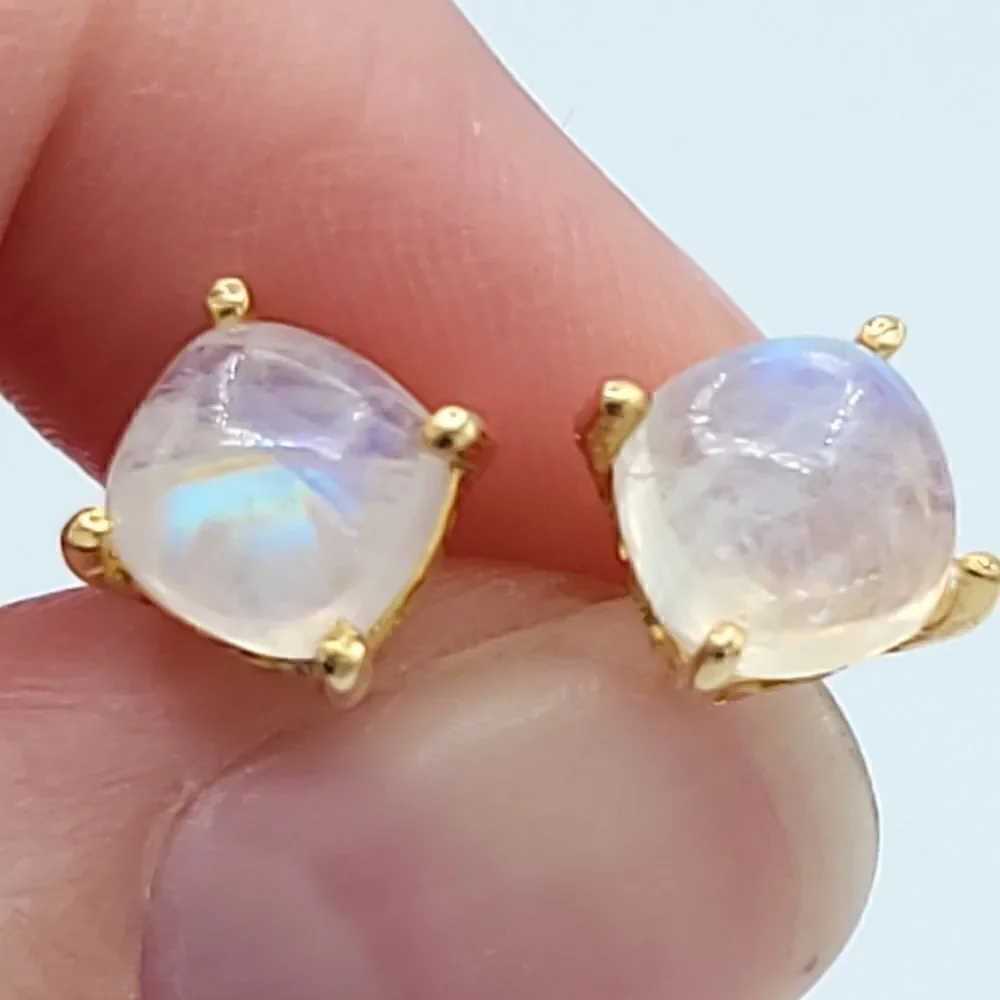 𝅺Natural Moonstone studs 14k over sterling silver - Picture 12 of 12